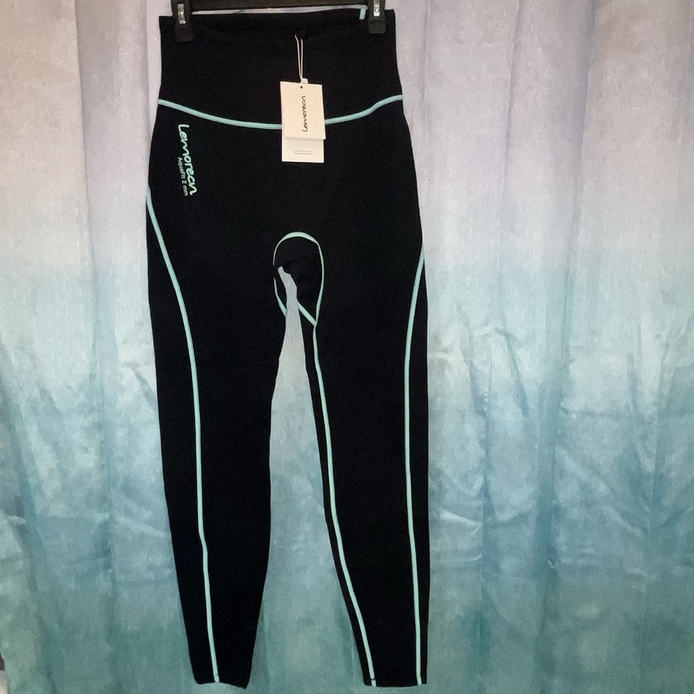 Lemorecn Aquafit Wet Suit Pants Black & Teal Stitching 2mm Womens‎ Medium NWT